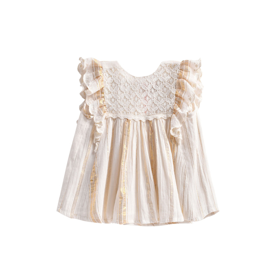 שמלה - Lyka White & Gold Stripes